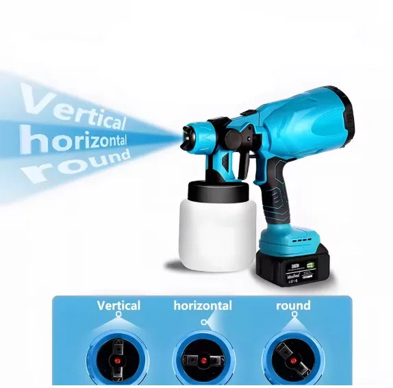 Pistol de vopsit cu acumulator, capacitate 800 ml, debit reglabil, 3 moduri de pulverizare, autonomie mare, 2 acumulatori inclusi de 48V, vascozitate 130din, debit maxim 1l/min, negru-albastru