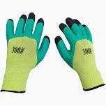 Manusi de lucru / gradinarit din spuma, culoarea verde cu degete negre 12 buc/set