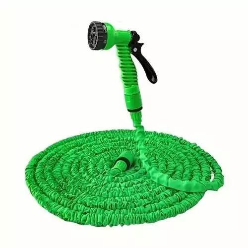 Furtun extensibil de gradina - Lungime 30m - Pistol cu 7 tipuri de jet - Verde