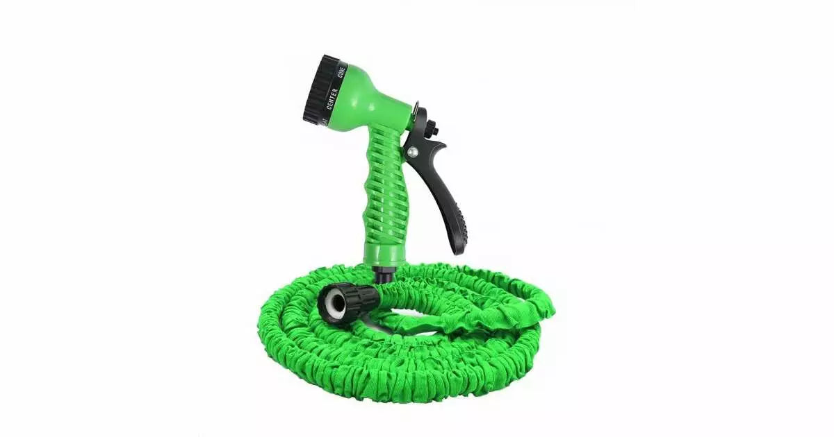 Furtun extensibil de gradina - Lungime 30m - Pistol cu 7 tipuri de jet - Verde