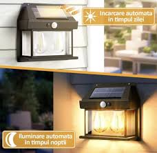 Set 5 lampi  solare de perete, cu 2 becuri LED,  senzor de miscare, 3 moduri de lumina