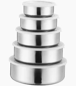 Set 5 Recipiente Depozitare Alimente „Fresh Box” – Inox Premium, Capace Hermetice, Design Suprapozabil, Rezistente și Igienice