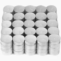 Set Lumanari Tip Pastila , din ceara, inodore, timp de ardere 3 ore, 3.6 x 0.8 cm, alb 100 bucati set